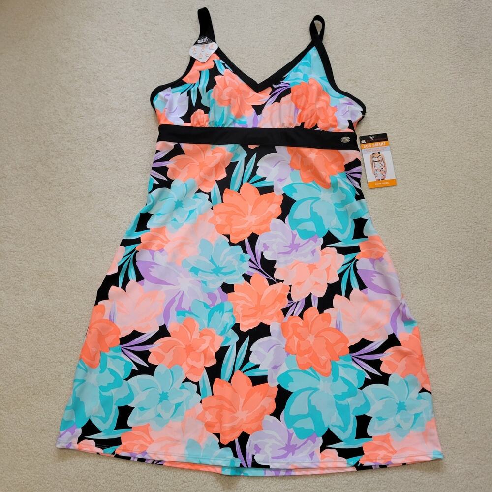 NWT ZeroXposur Sun Smart Swim Dress Size L UPF 30 4-Way Stretch Quick Dry Floral